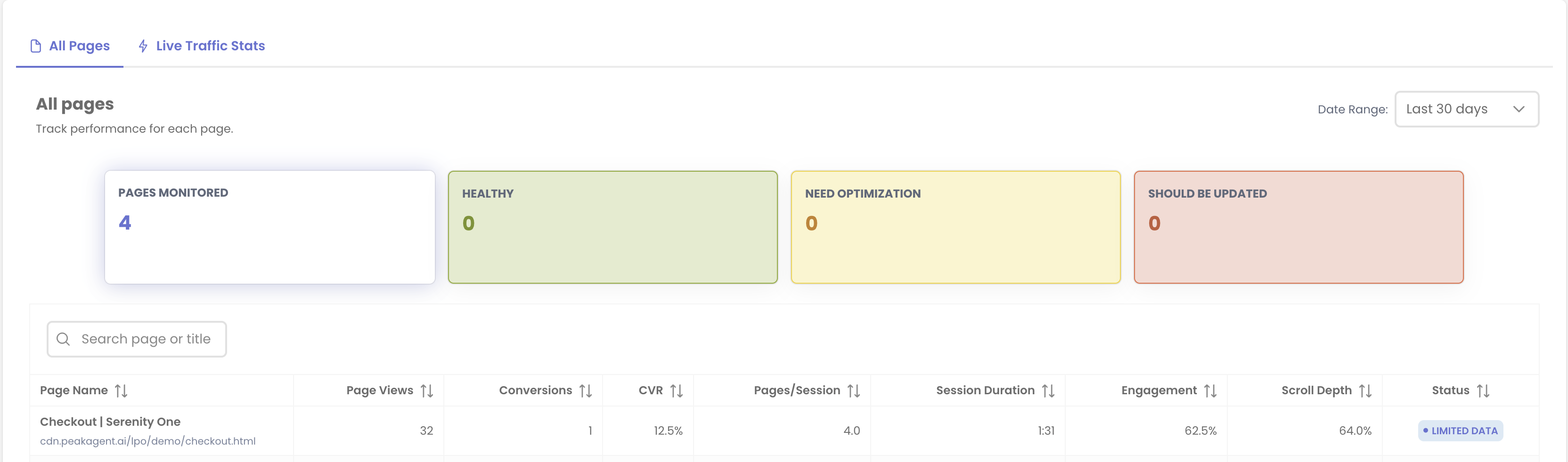 Page Health - Track landing page performance and status